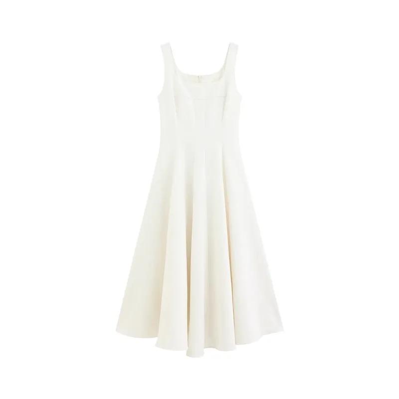 Robe Maxi sans manches pour femmes, Style français, col carré, taille haute, coupe cintrée, élégante