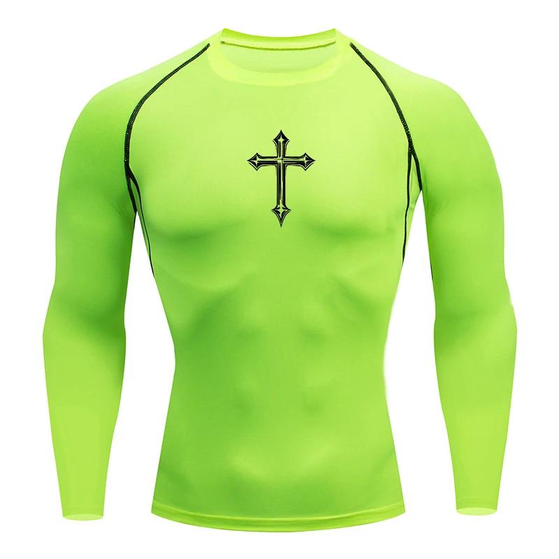 Chemise de compression à imprimé croisé pour hommes, t-shirt athlétique chrétien, hauts d'entraîneme