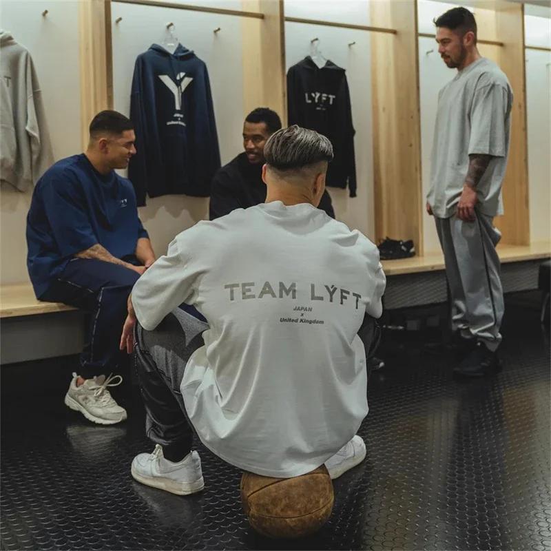Équipe LYFT argent lettre Logo imprimé confortable coton hommes GYM T-Shirt col rond manches courtes