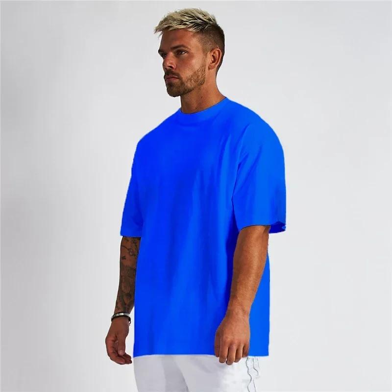 Couleur unie Gym course Sport vêtements Fitness surdimensionné chemise en coton ample hommes Hip Hop