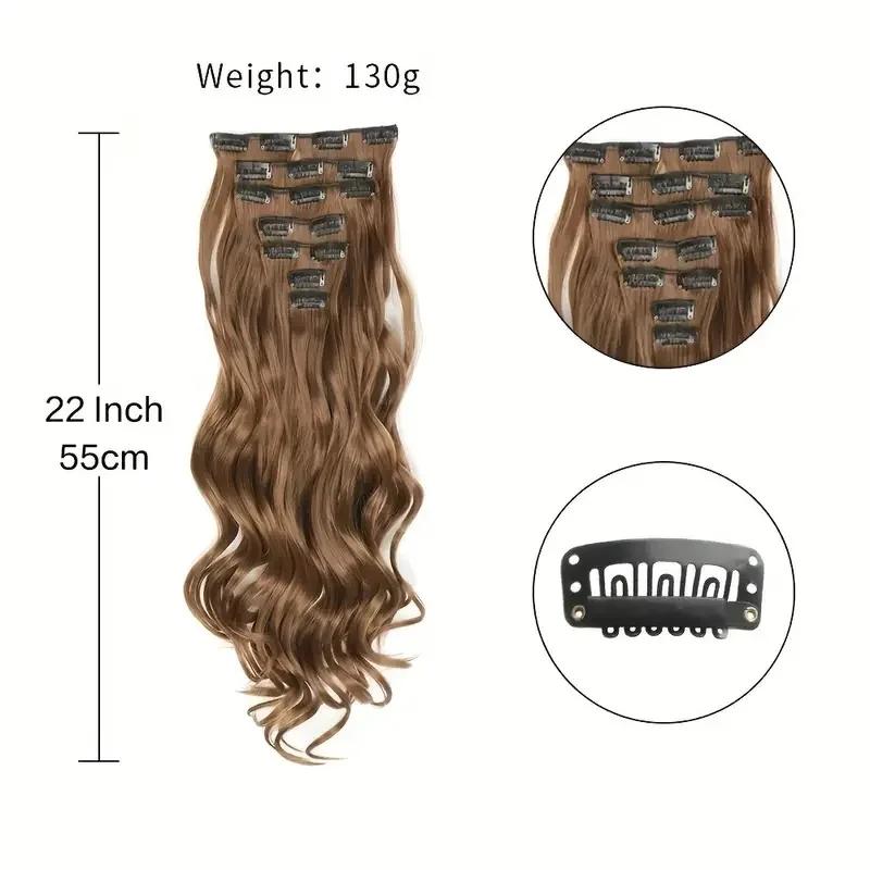 Extensions capillaires synthétiques à clips, 7 pièces, tête complète de 22 pouces, longues, bouclées