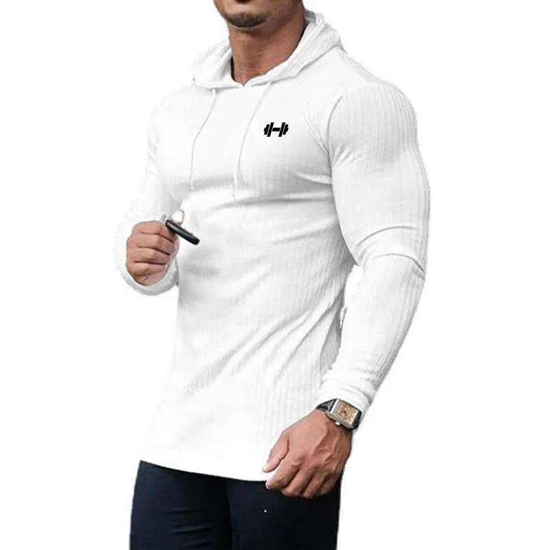 Printemps automne hommes course T-shirts à capuche mince côtelé tricoté sport chandails bande classi