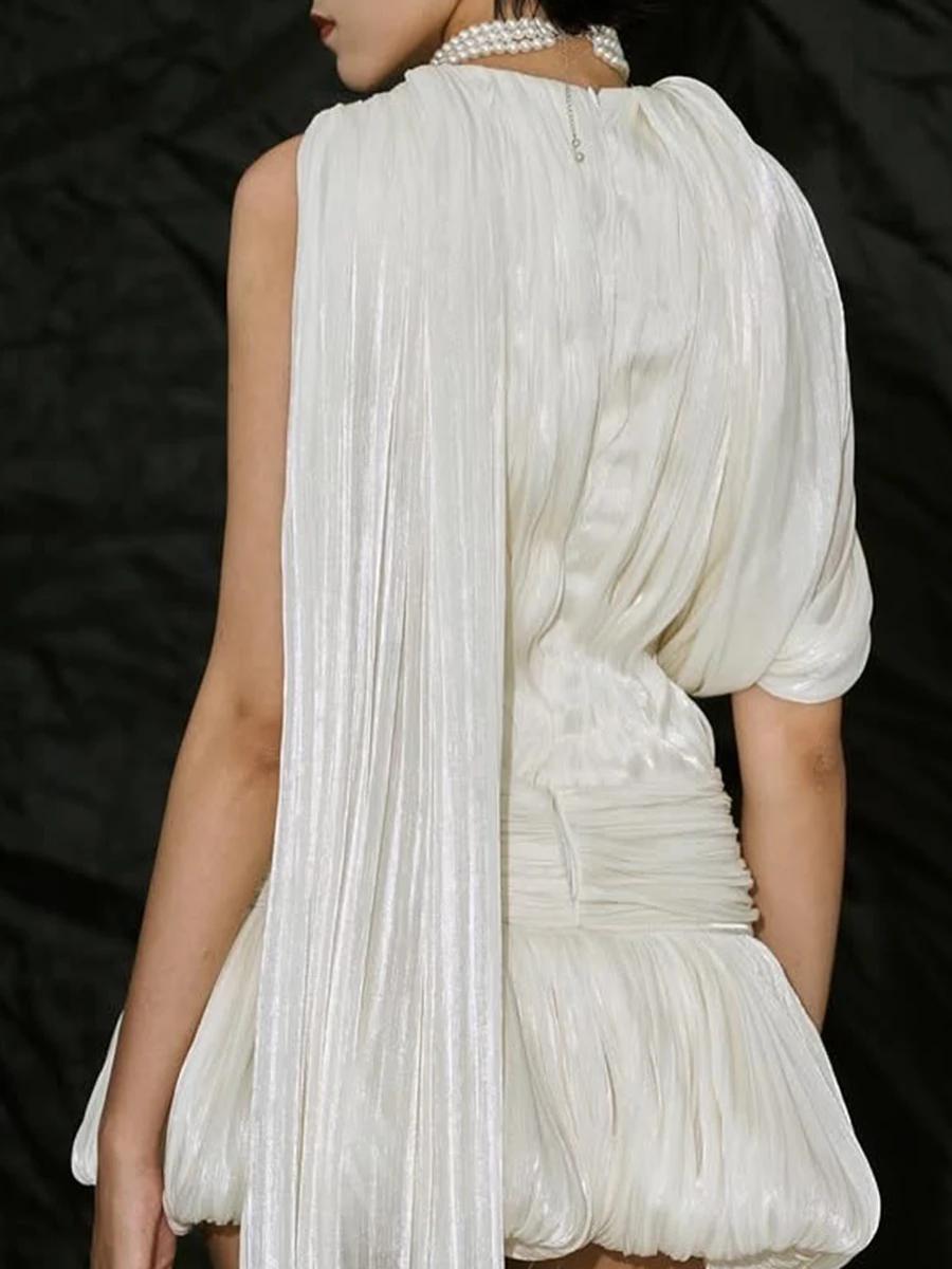 TWOTWINSTYLE – Mini robe en maille épissée pour femmes, col rond, sans manches, taille haute, tempér