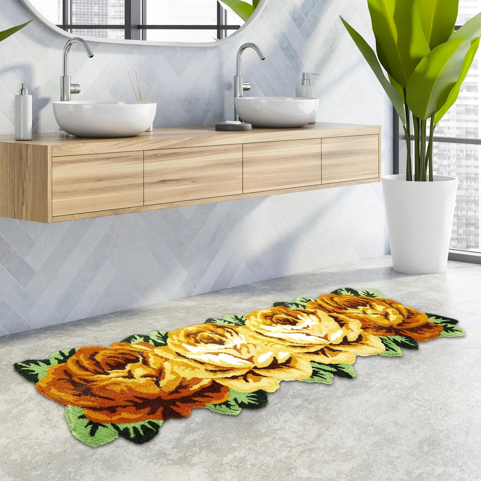 Tapis en peluche lavable de style moderne, 4 couleurs, fleur lea polymères, anti-ald, polymère de so