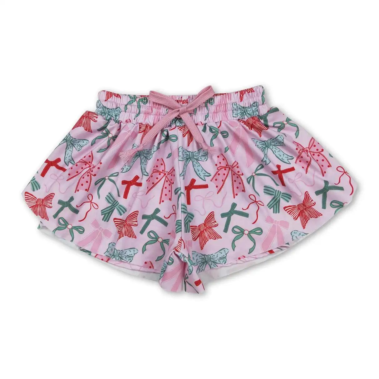Shorts d'été à volants pour bébés filles, motif léopard, avec nœuds colorés