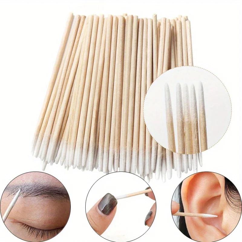 Coton-tige en bois pour ongles, 100 à 500 pièces, bâtons propres, pointe de bourgeon, tête en coton