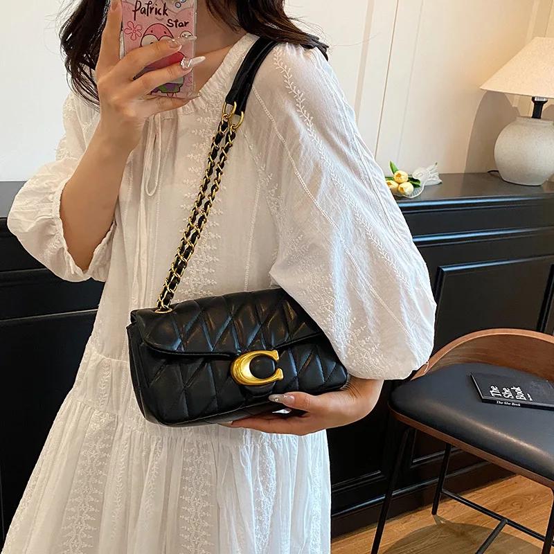 Sac de style avancé, sac à chaîne en grille de diamant pour femmes, nouveau petit sac carré polyvale