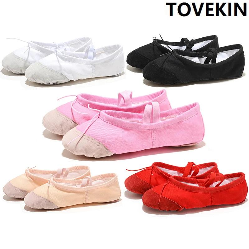 Chaussures de ballet plates en toile pour filles et femmes, souples, noires, rouges, blanches, roses