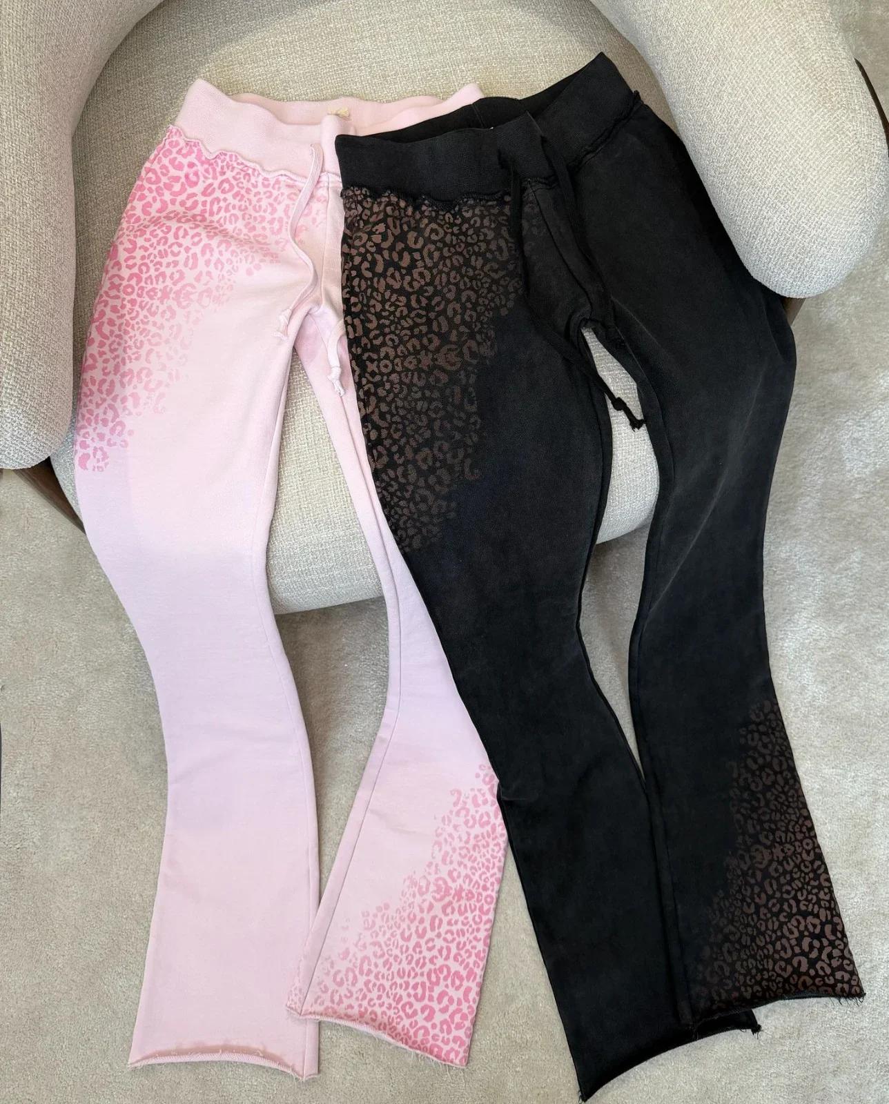 Ensemble deux pièces Y2K imprimé léopard en maille pour femme – Tenue décontractée de sport, yoga, s