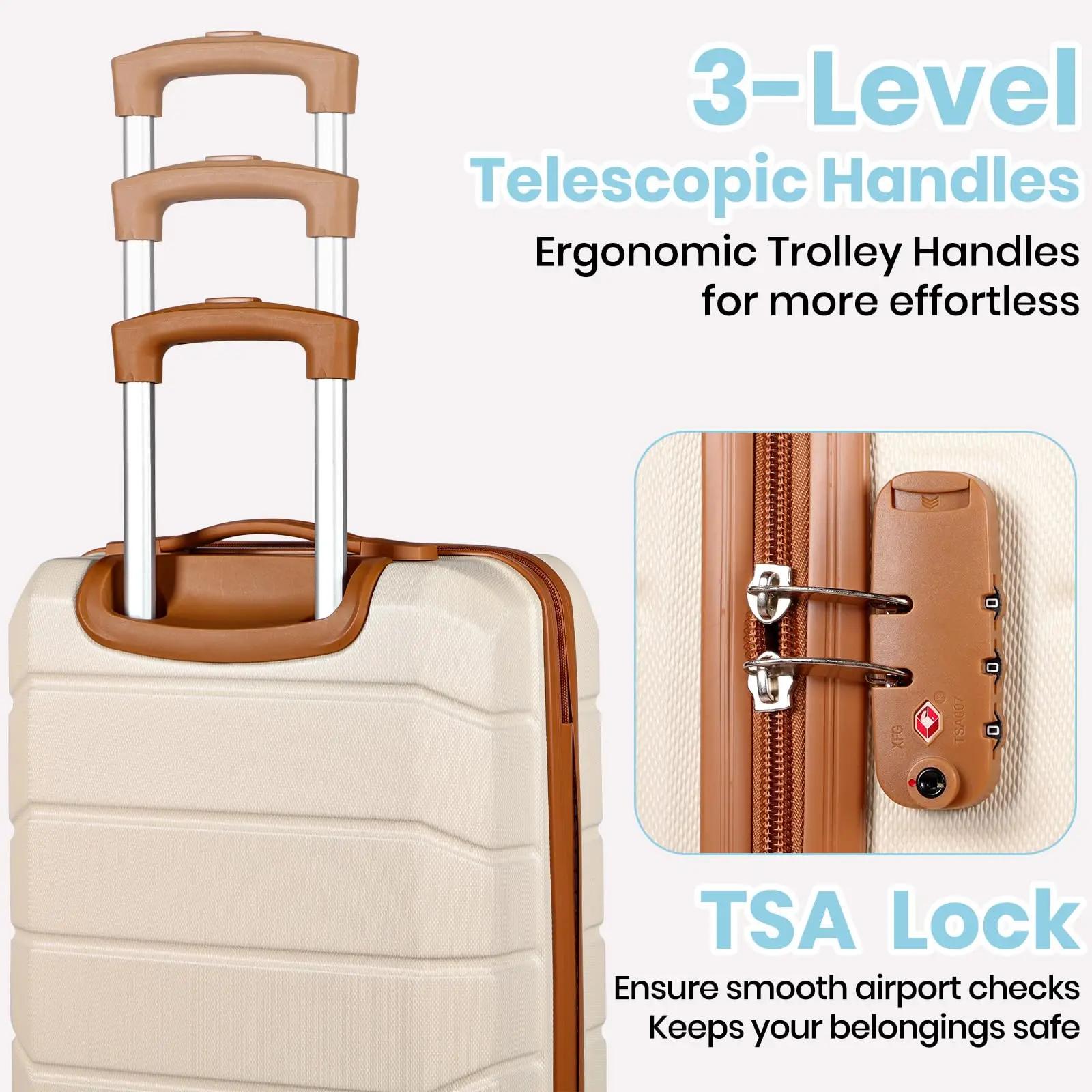 Ensemble de bagages 5 pièces, valises de voyage légères à roulettes en ABS rigide, 21" + 24" + 28" +
