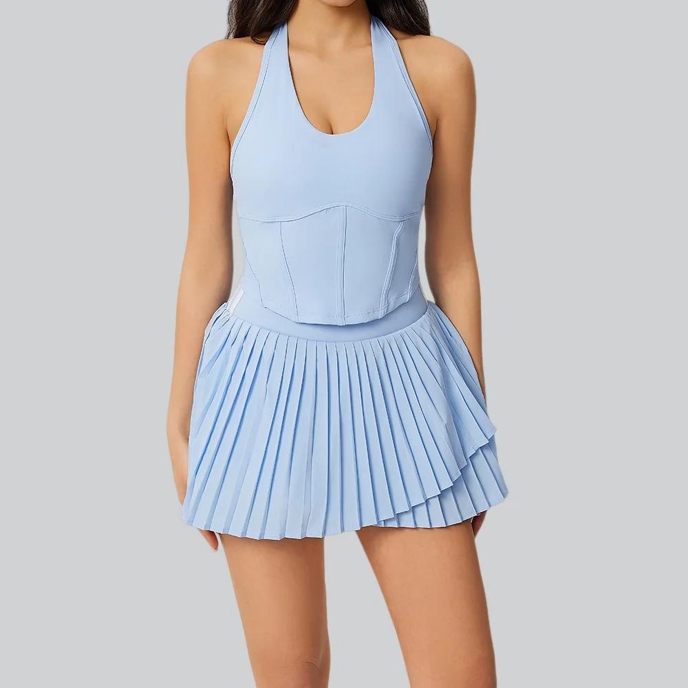 Ensemble de yoga 2 pièces pour femme, comprenant un soutien-gorge de sport et une jupe courte de yog