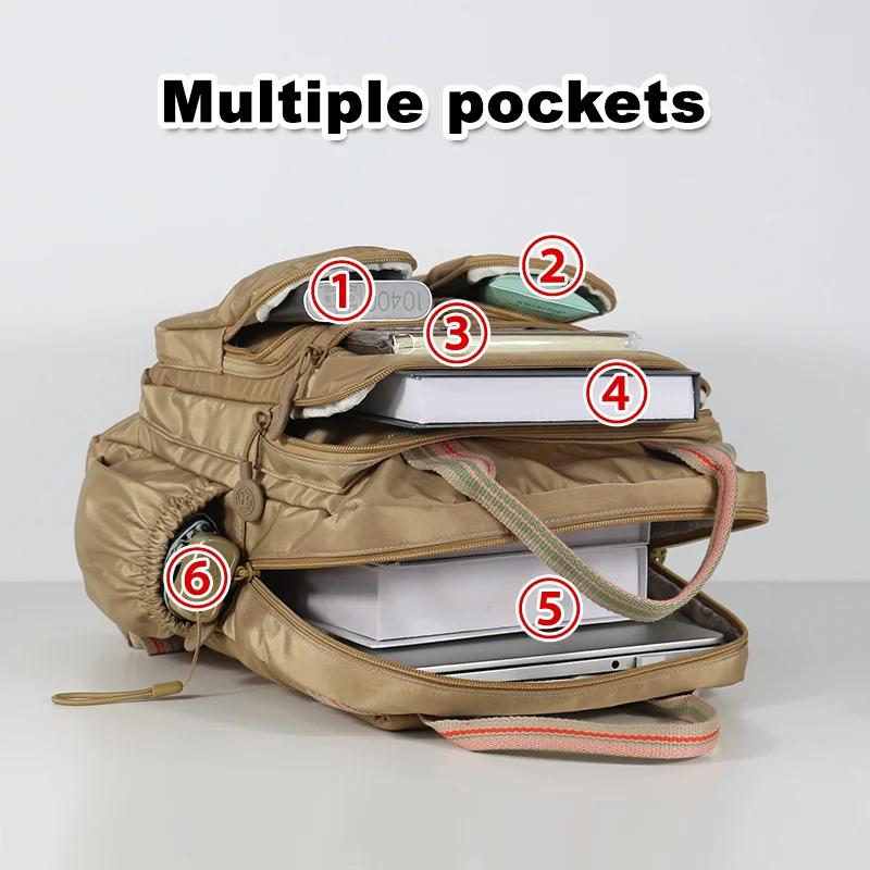 Sac à dos d'école en Nylon multi-poches, sac à dos décontracté pour femmes, sac d'école léger de gra