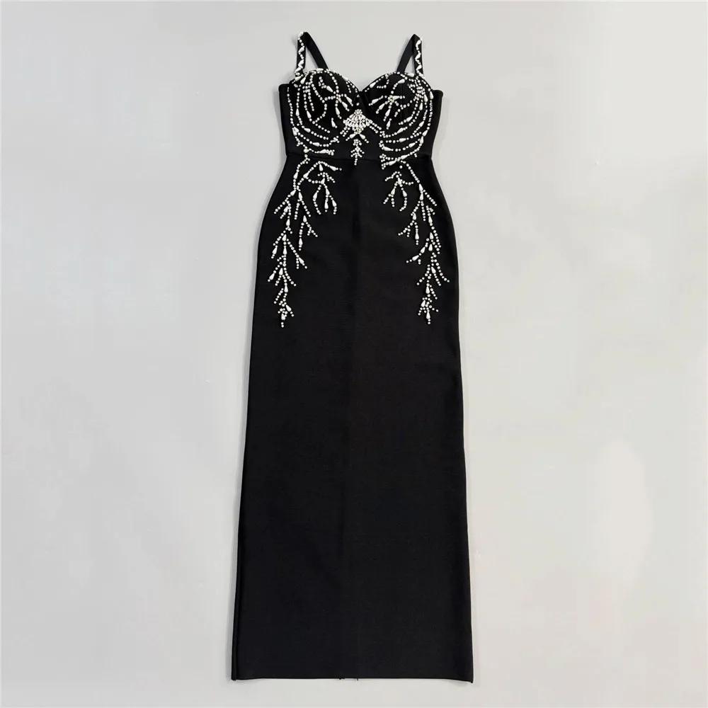 Femmes élégantes perles robe de pansement Spaghetti sangle moulante vêtements Club fête robes de soi