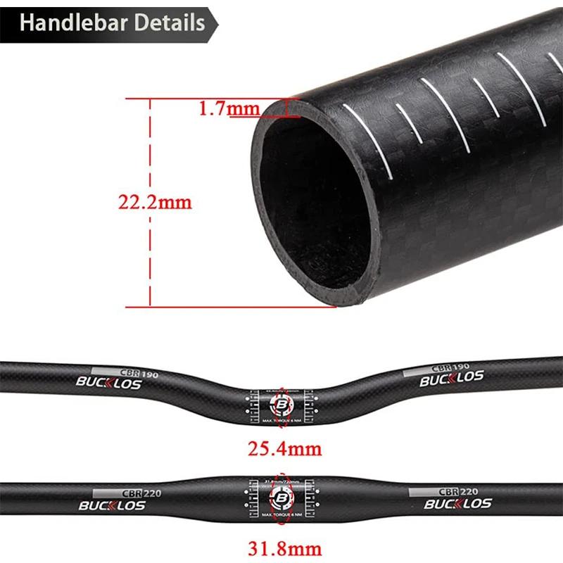 Guidon VTT carbone BUCKLOS 31.8mm 25.4mm ultraléger 660/720/760mm riser barre pièces