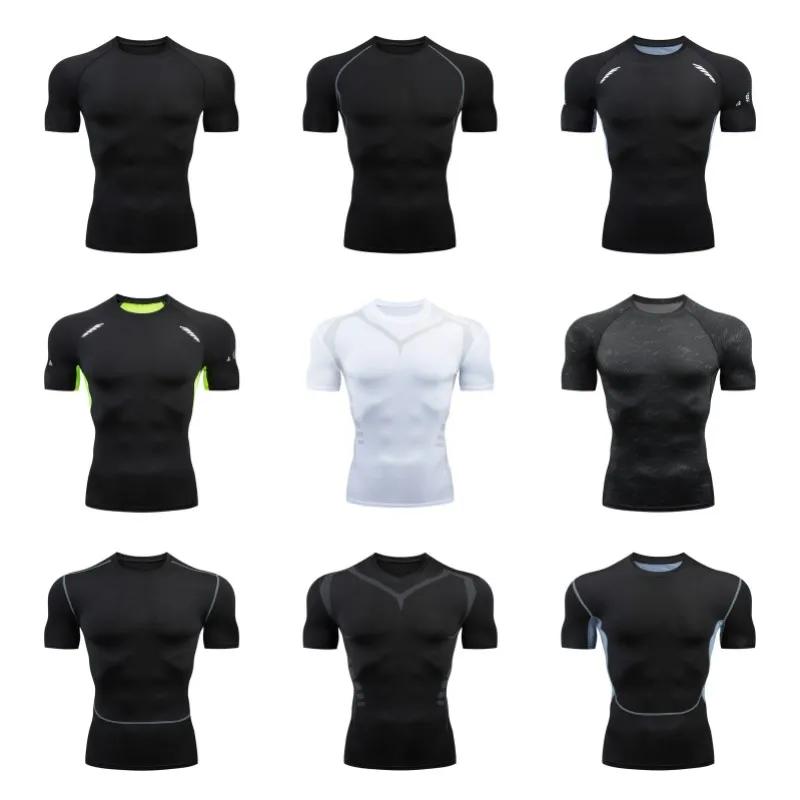 Chemise de compression homme à manches courtes - Séchage rapide fitness cyclisme course entraînement
