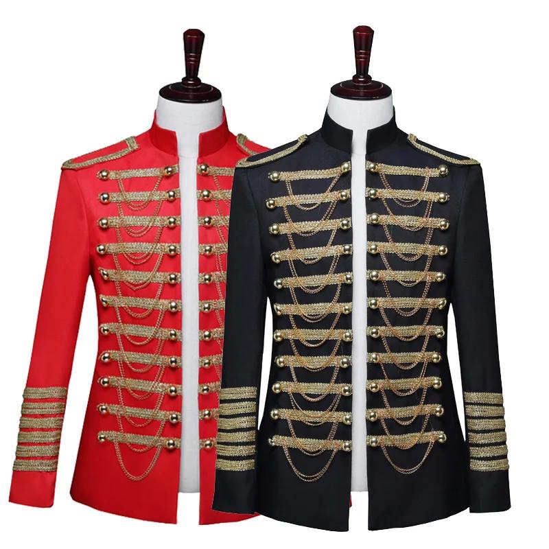 Costume de Prince Steampunk, Veste Militaire à Chaînes et Pompons, Blazer de Chanteur Pop Stars, Ten