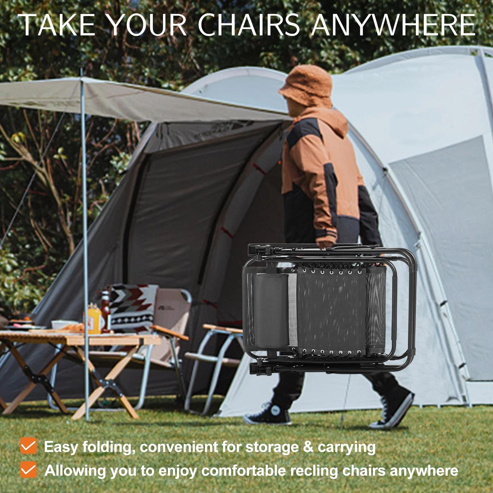 JIAN-Ensemble de 2 chaises inclinables portables ontariGravity, avec plateaux porte-gobelet, oreille