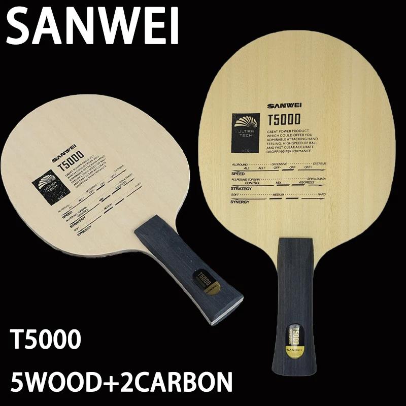 Sanwei-Raquette de ping-pong T5000, 5 lames en bois et 2 carbone, pour adolescents, attaque rapide