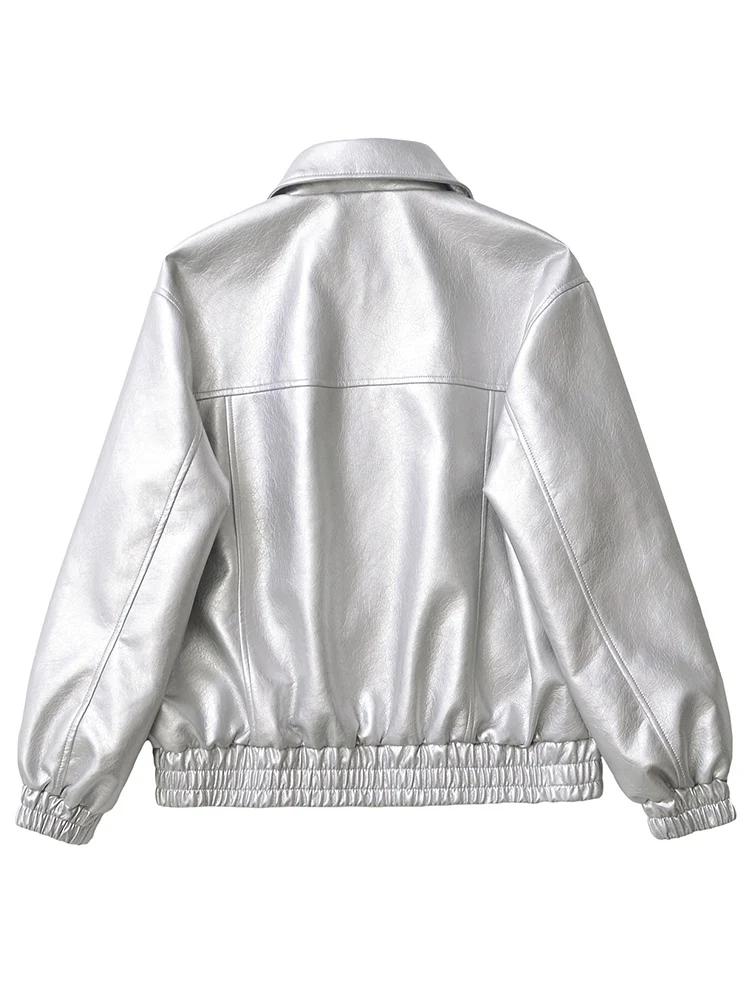Ailegogo streetwear femmes Vintage Loose court pu faux cuir veste printemps automne femmes zip mante