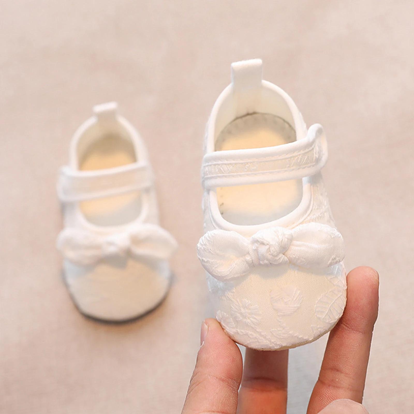 BeQeuewll infantile bébé filles chaussures antidérapantes à semelles souples dentelle nœud papillon