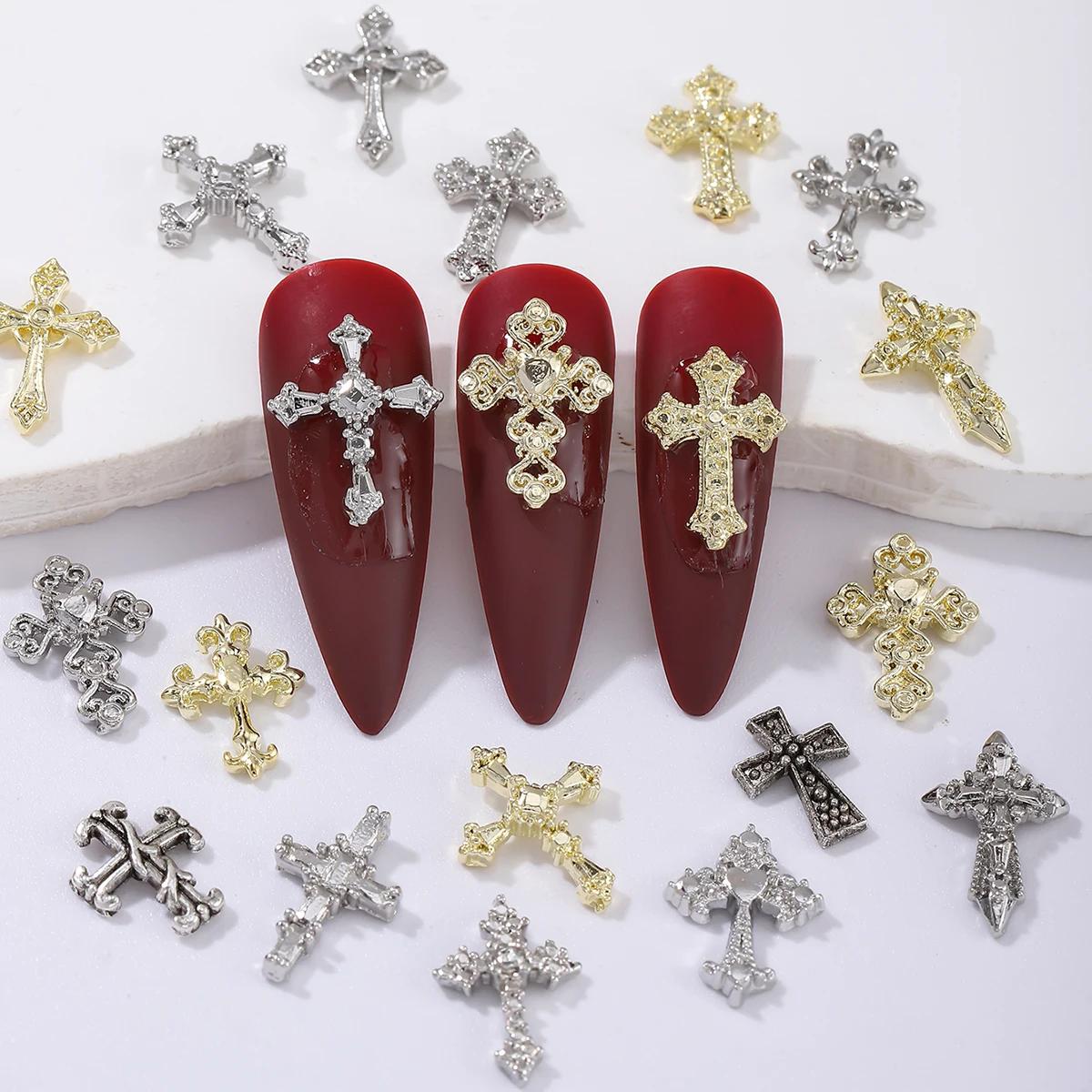 60 pièces or et argent punk vent vintage croix garniture d'ongle, alliage strass, y2k métal style br