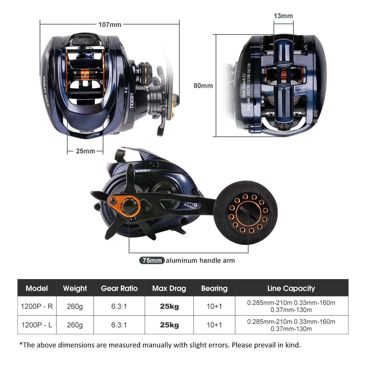 Noeby nouveau moulinet de pêche Baitcasting cosse corps entièrement en métal 25kg traînée Max 6.31 r