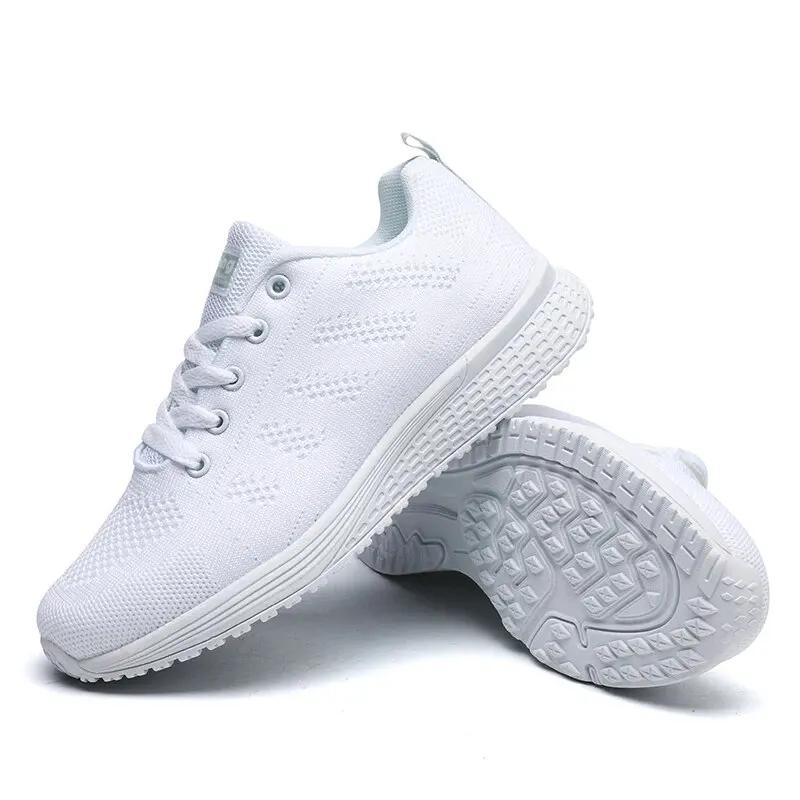 Chaussures décontractées femmes mode - Sneakers plates respirantes maille blanche confortables