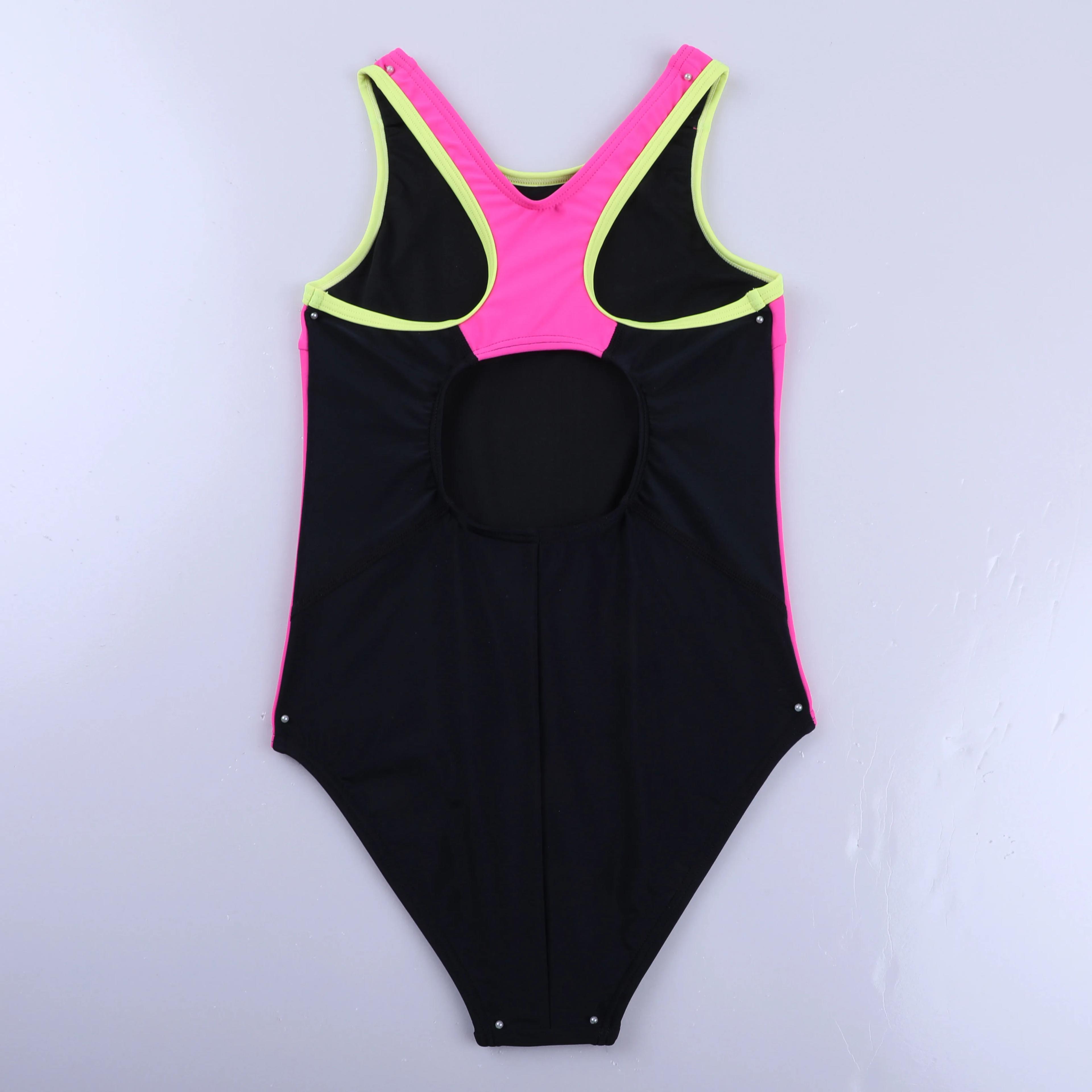 Anfilia – maillot de bain une pièce pour filles, col rond, dos nageur à haute élasticité et trou de