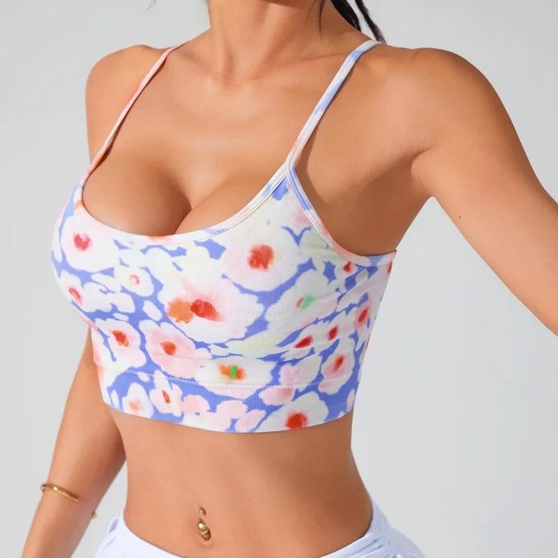 STOUREG été nouveau soutien-gorge de sport imprimé fleuri femmes sangle croisée soutien-gorge de Yog