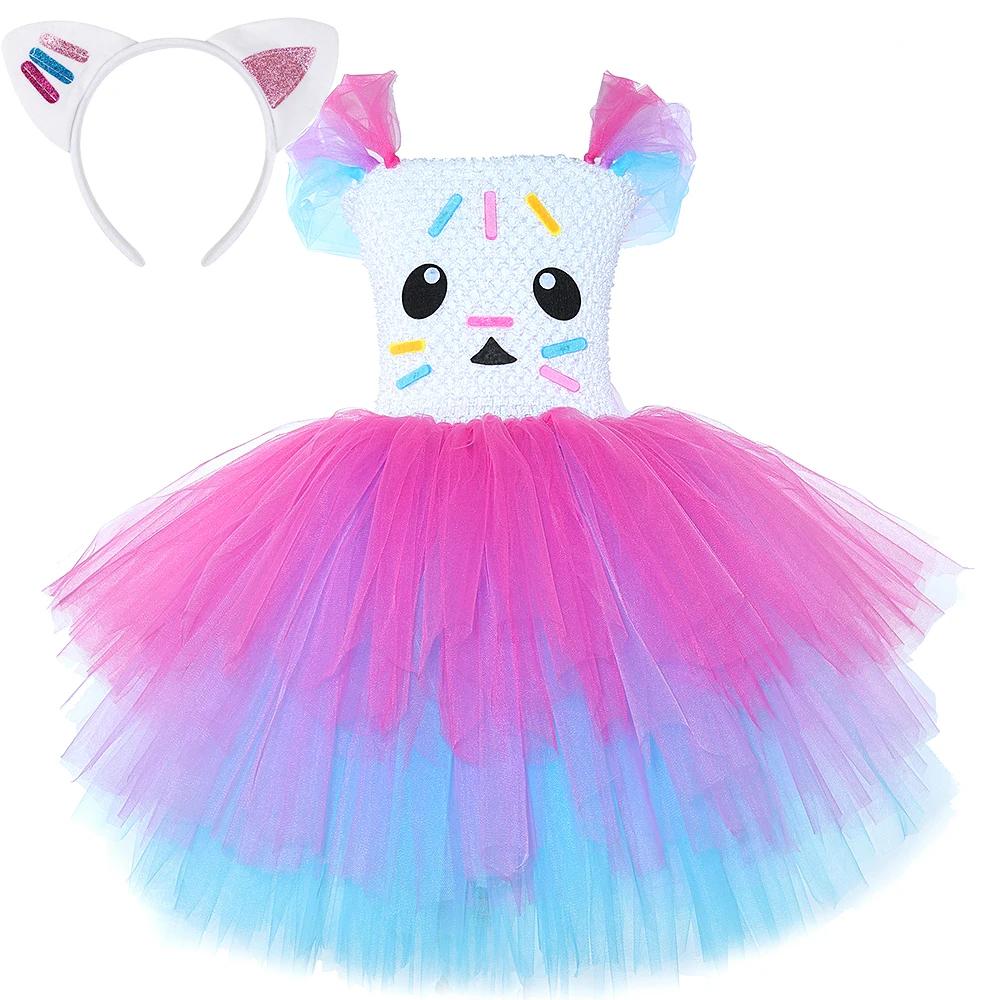 Gabby Costume de maison de poupée pour filles dessin animé gâteau chat Tutu robe de princesse 3 couc