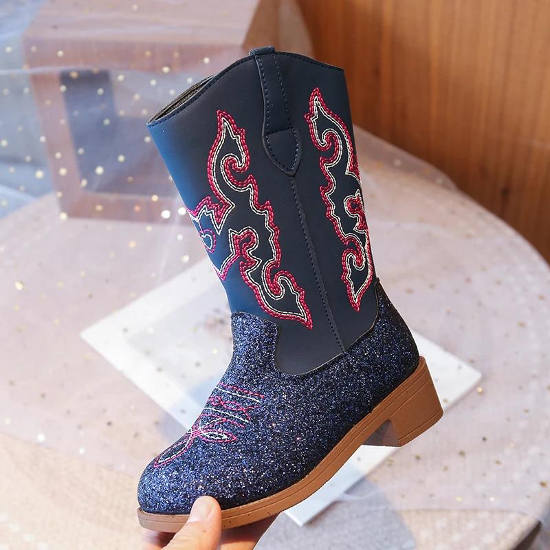 Bottes de mode pour enfants de 3 à 18 ans bottes occidentales brodées pour garçons et filles taille