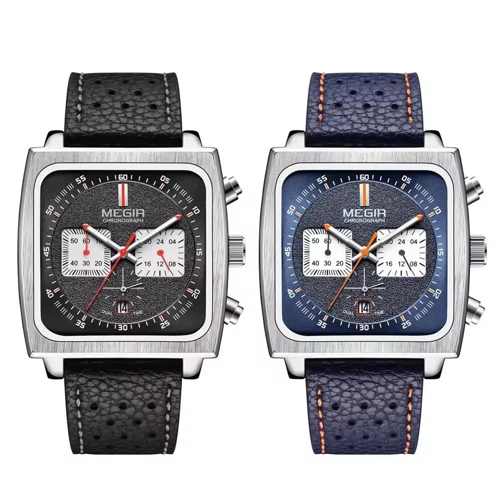 MEGIR 2182 luxe mode sport chronographe multi-fonctionnel militaire en cuir Date montres pour hommes