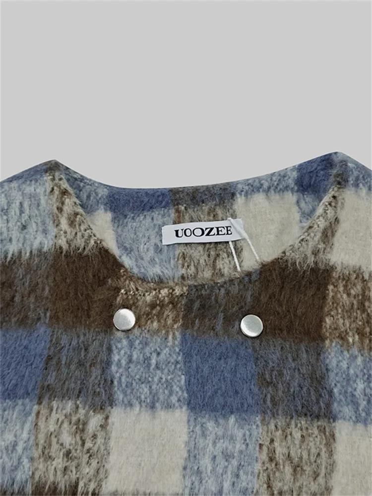 UOOZEE femmes Vintage Style britannique Plaid manches bouffantes vestes printemps automne manches lo