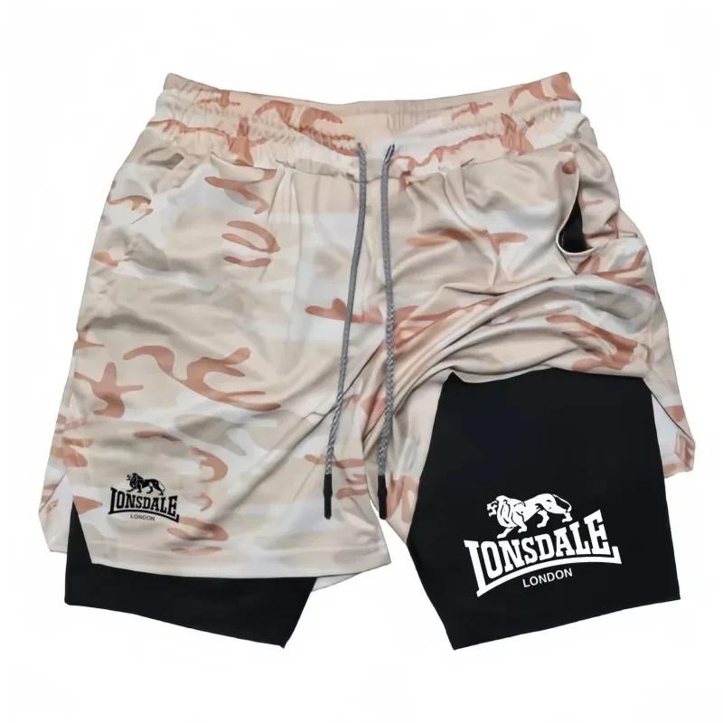 Short de course imprimé 2 en 1 pour hommes, short de Compression d'entraînement de gymnastique avec