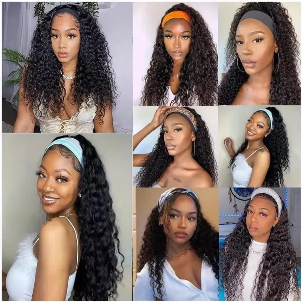 Perruque bandeau Deep Wave en cheveux humains, densité 200%, pour femmes, entièrement fabriquée à la