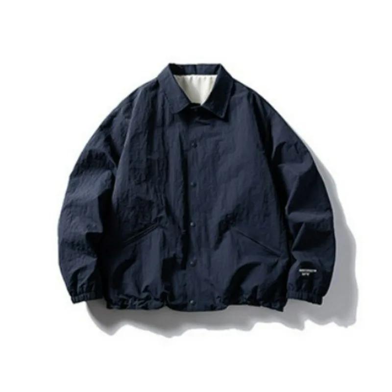 Veste Homme Printemps Automne Col Rabattu Manches Longues Fermeture Éclair Rétro Fine Ample Décontra