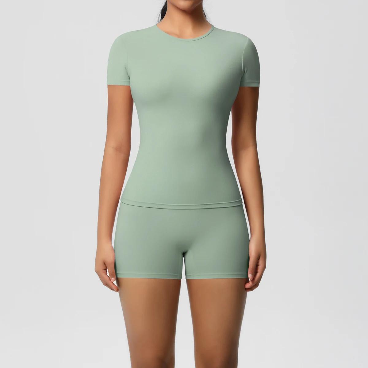 Ensemble de Leggings de gymnastique à séchage rapide, 2 pièces, manches courtes, respirant, extensib