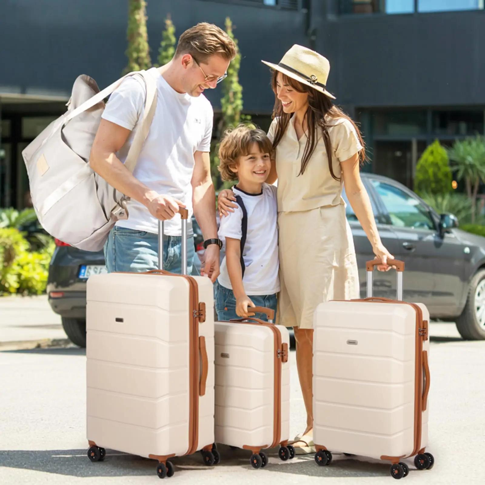 Ensemble de bagages 5 pièces, valises de voyage légères à roulettes en ABS rigide, 21" + 24" + 28" +
