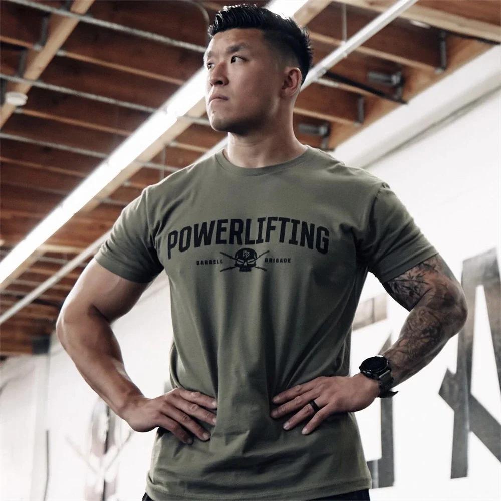 T-Shirt à manches courtes pour hommes, avec haltères, crâne, Fitness musculaire, entraînement, cours