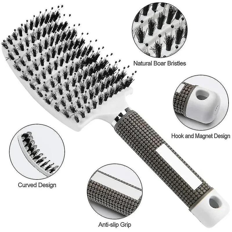 Brosse à cheveux peigne de Massage du cuir chevelu brosse à cheveux poils de sanglier en Nylon femme