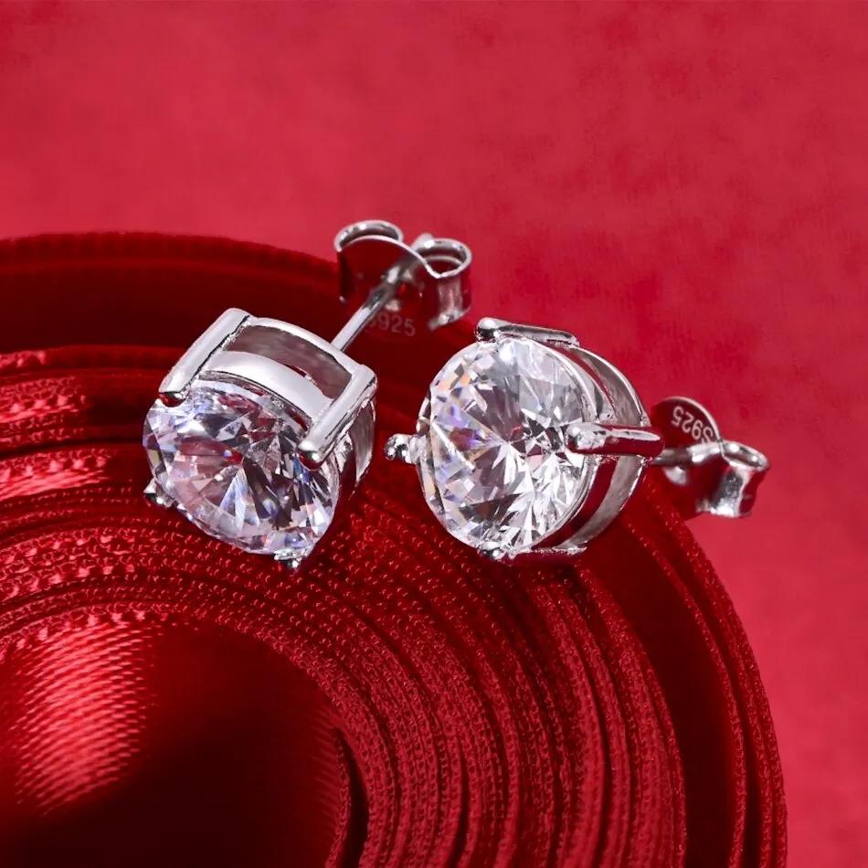 Boucles d'oreilles en argent Sterling 100% Moissanite pour femmes, 0.5-2 Carat, 8.0mm, couleur D, bi