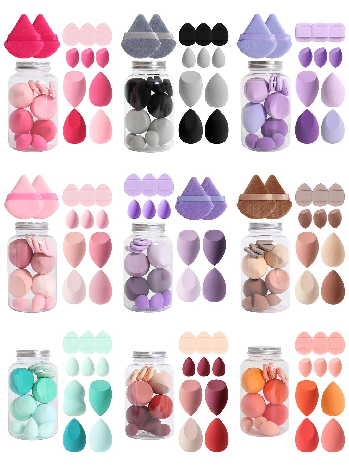Ensemble d'éponges de maquillage 12 pièces avec pot de rangement sans Latex, bouffantes de doigts d'