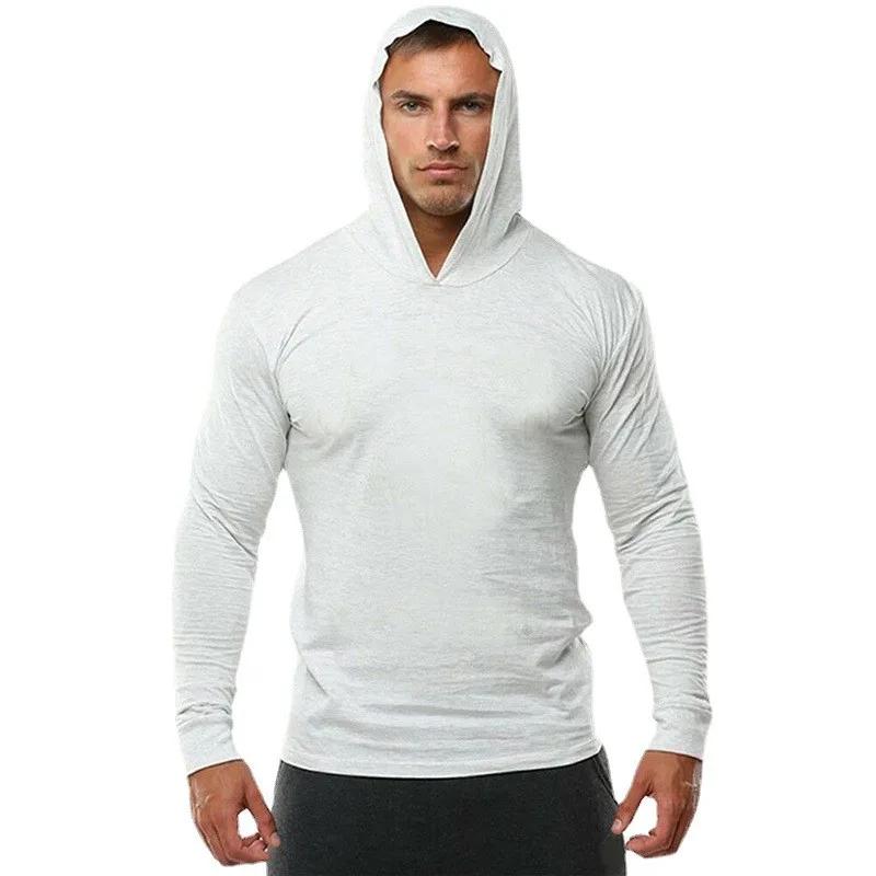 Nouveau sweat-shirt à capuche uni pour homme, manches longues, coton, fitness, musculation, coupe aj