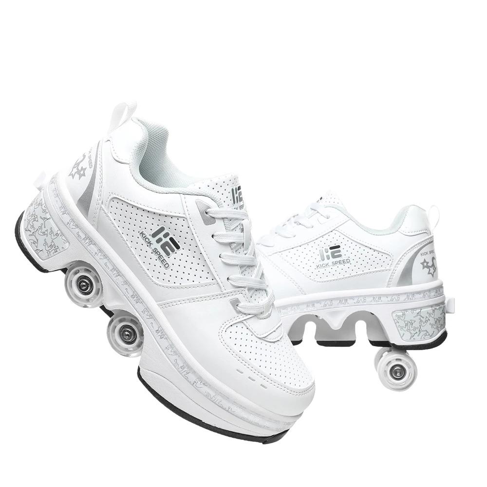 Chaussures de patins à quatre roues unisexes, baskets Parkour décontractées à déformation, patins po
