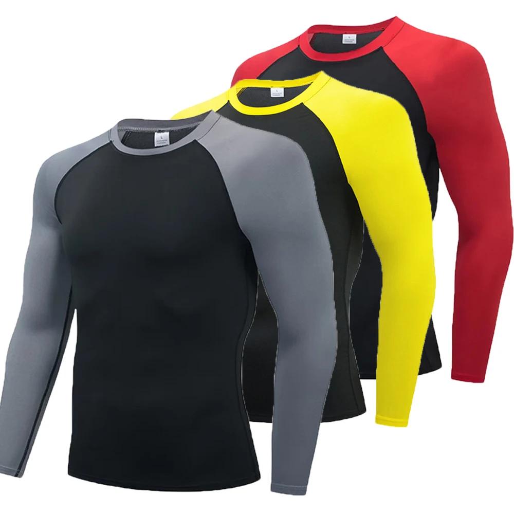 T-shirt de Compression à manches longues pour hommes, chemise de course, de musculation, à séchage r