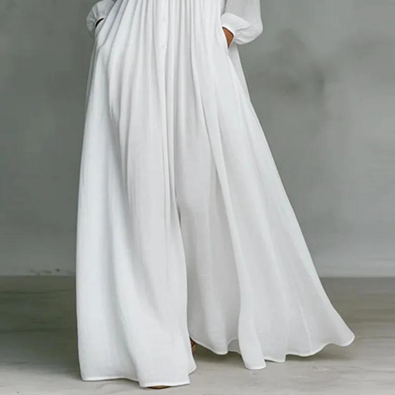 Robe longue élégante à taille haute pour femme, style swing, avec poches, plissée, pour le printemps