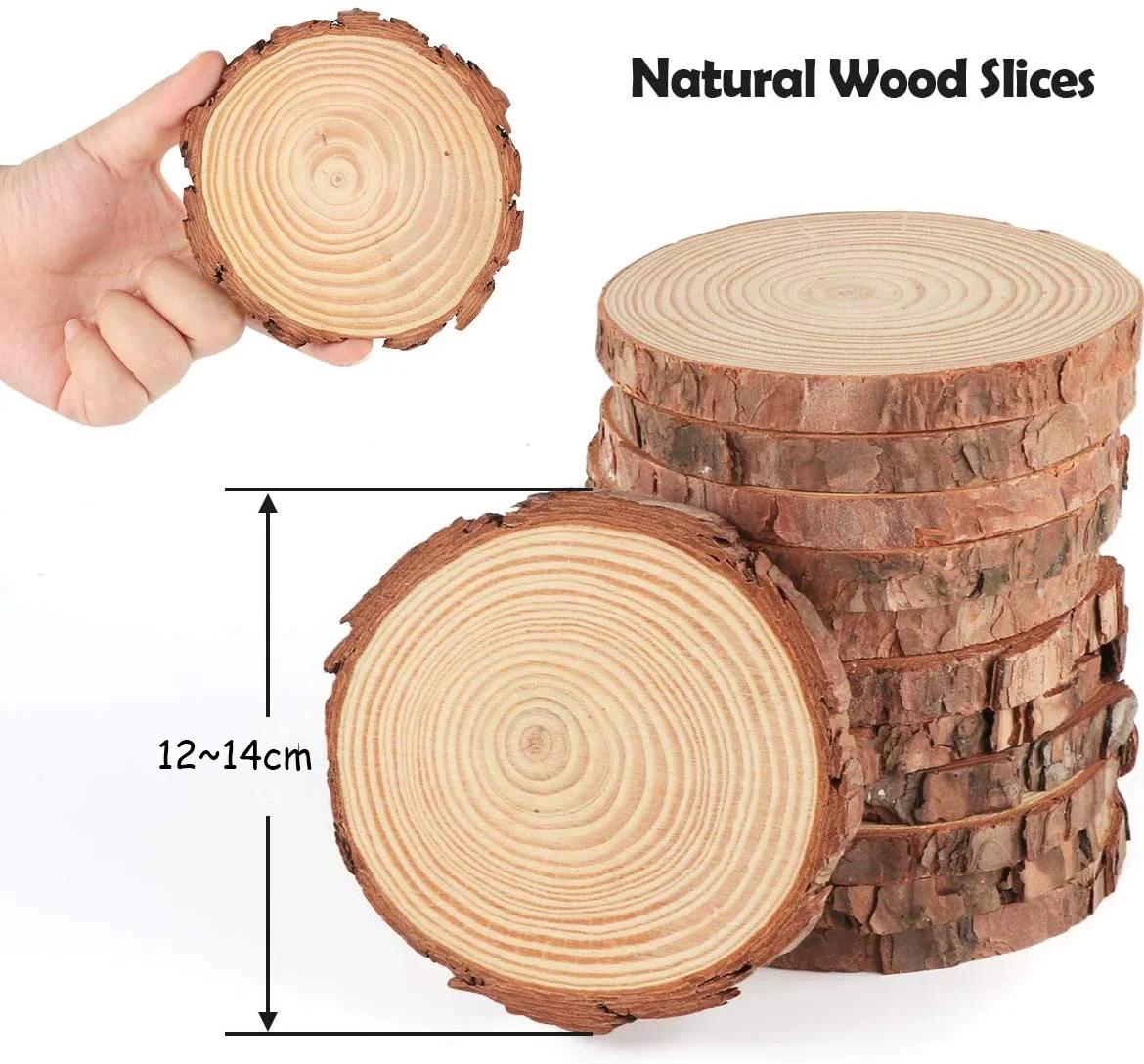 Tranches rondes en bois de pin naturel de 3 à 16CM d'épaisseur, cercles avec disques en écorce d'arb