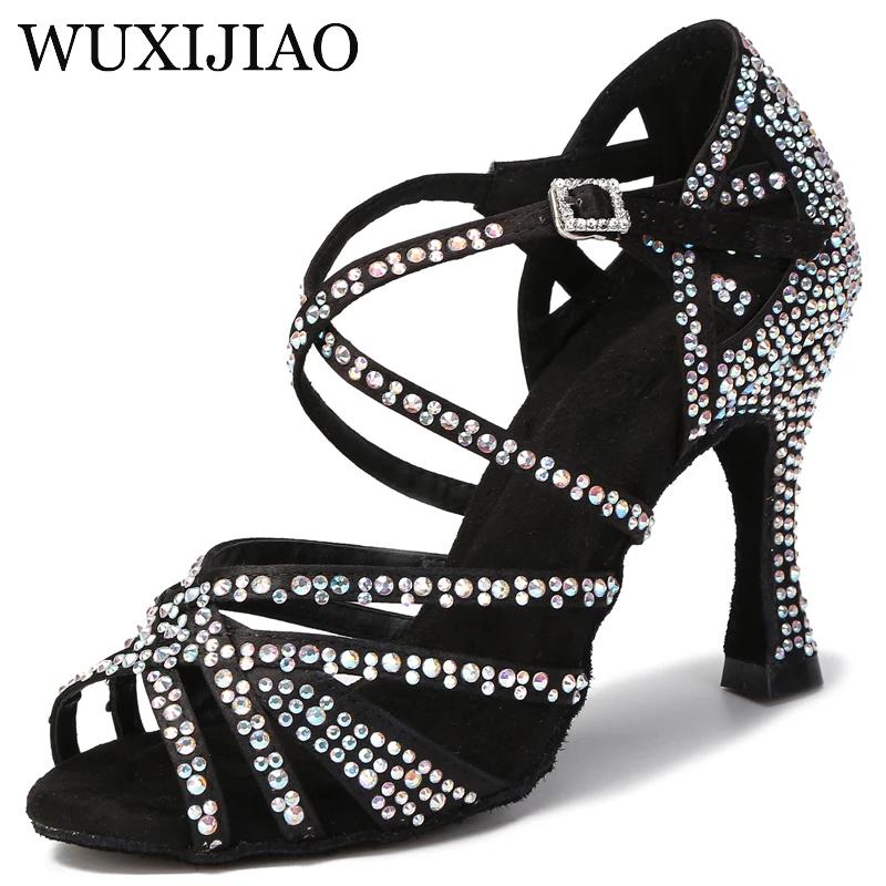 WUXIJIAO femmes chaussures de danse de fête Satin brillant strass fond souple chaussures de danse la