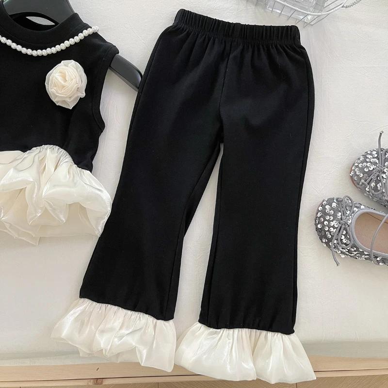 Costume d'été pour filles, couleur assortie, gilet sans manches + pantalon inférieur, ensemble deux