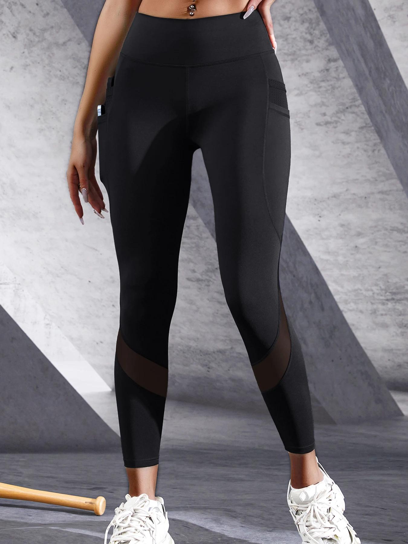 Pantalon de Yoga à Double poche pour femmes, Leggings extensibles taille haute, Patchwork, Fitness,